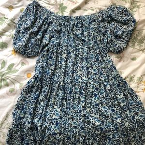 Blue floral off the shoulder dress